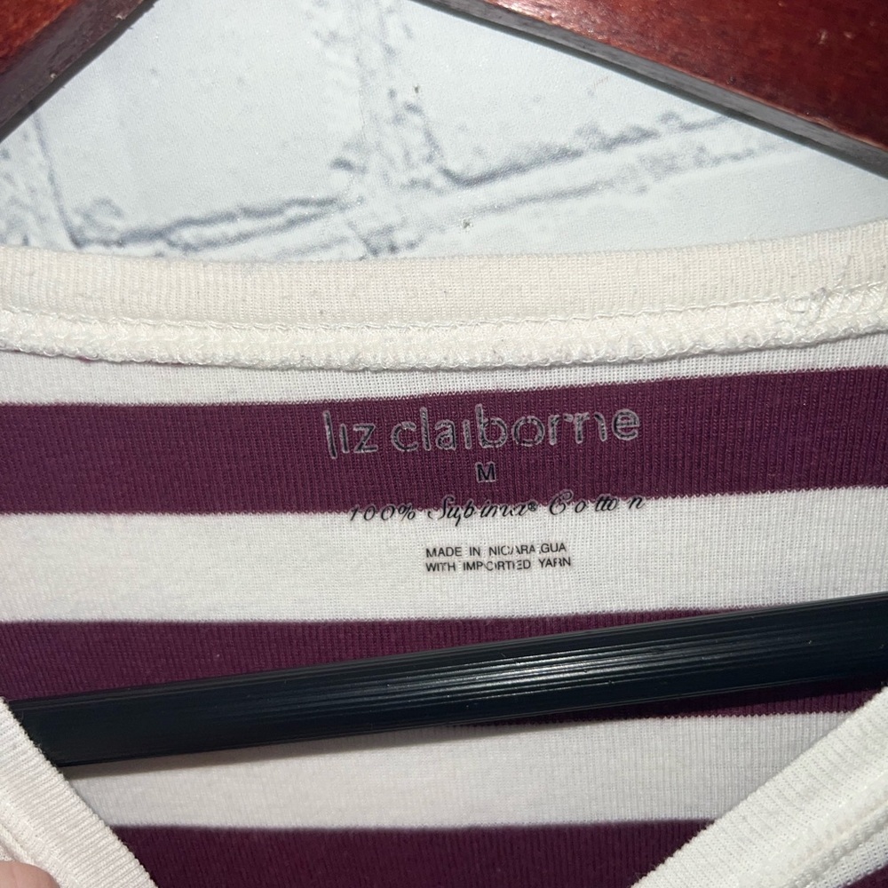 liz claiborne purple & cream striped top size M - Picture 4 of 5